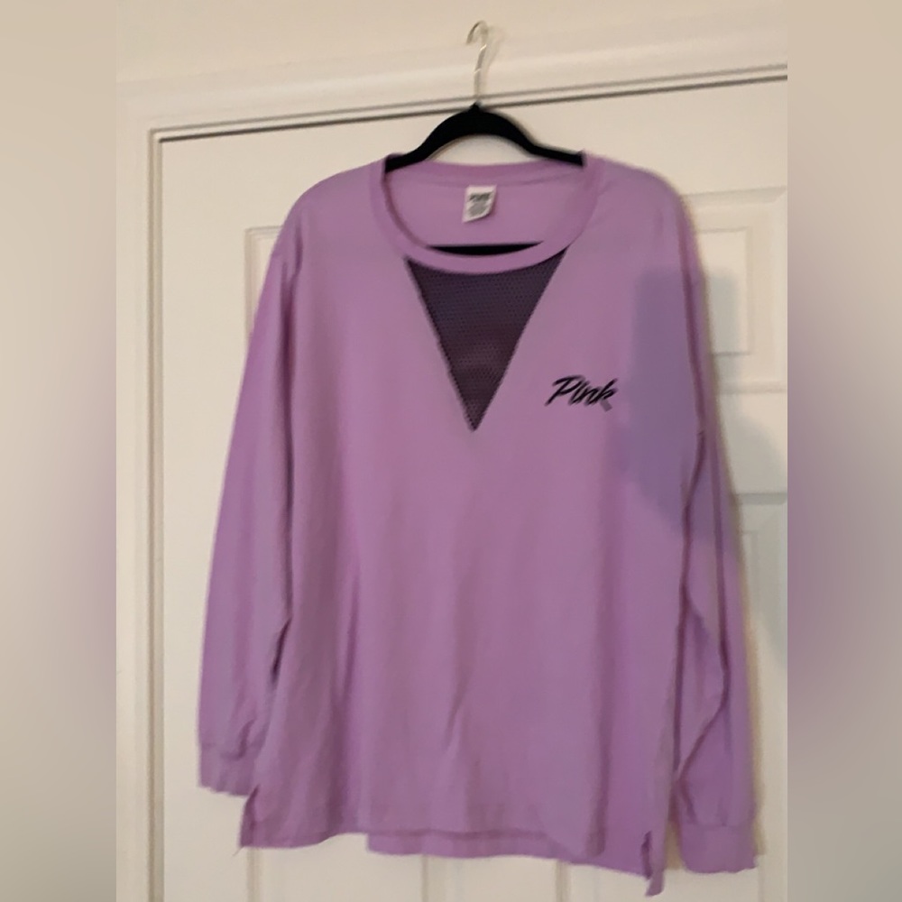 🔮PINK! By Victoria Secret🔮 Long sleeve lavender purple tee size LARGE